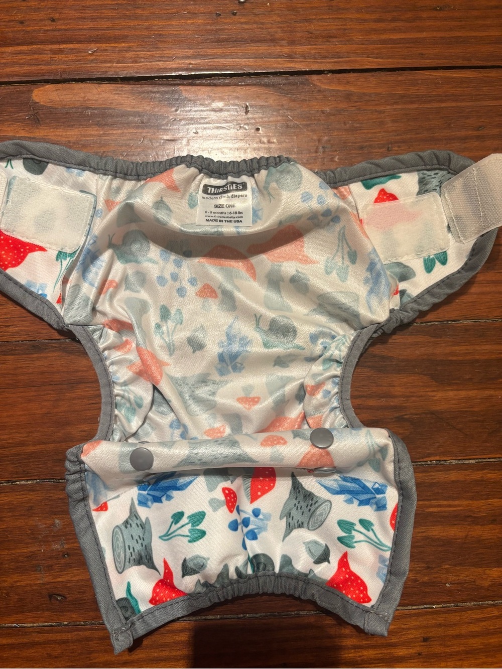 Thirsties Cloth Diaper Duo Wrap - White with Red & Gray Mushroom Print - Picture 2 of 3